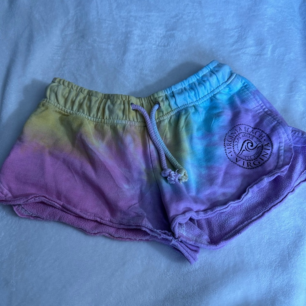 Purple and Blue Athletic Shorts with Tie-Dye Design